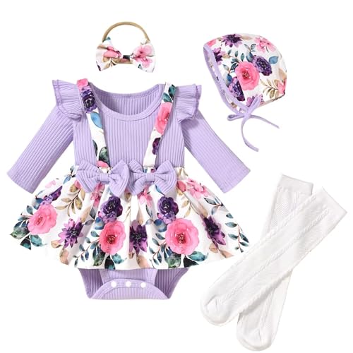 Image of Unutiylo Preemie Newborn Baby Girl Clothes Romper Suspender Dress Fall Winter Outfits Ruffle Long Sleeve Jumpsuit