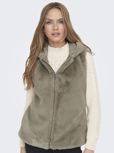 Image of ONLY Faux Fur Detail Sleeveless Hooded Tailored Jacket