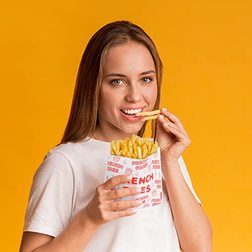 ZENFUN 500 Packs French Fry Bags, 5.5x4.5 inch Grease Resistant Serving Bags, Disposable, Red and White, Perfect for Party Events