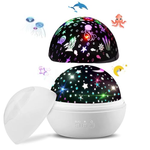 La Mejor Recopilación de Iluminación infantil nocturna al mejor precio. 41 Lámpara de Proyección de Luz Nocturna para Niños, Luz Nocturna de Juguete con Rotación de 360, Lámpara Proyector Estrella Luna y Océano con Luz LED de 8 Colores, Regalos de...