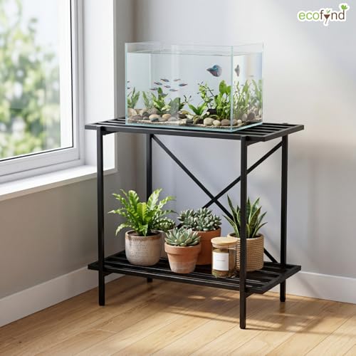Image of ecofynd 2-Tier Fish Tank Stand, Double-Layer Aquarium Stand with Adjustable Table Feet, Heavy Metal Storage Rack Suitable for Home and Office, (Black, FS-PS050)