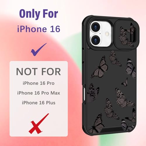 Image of Funermei for iPhone 16 Case - Women Girls Cute Phone Cover Girly Pretty Aesthetic Black Butterfly Unique Design with Camera Cover Funda for Apple for iPhone 16