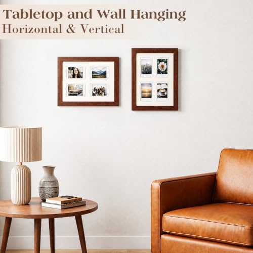 Image of Namalu 2 Pcs 2 x 3 Multi Picture Collage Frame Wall Decor with 4 Openings Walnut Wood Mini Film Photo Wall Frames for Display Wedding Decoration, 9.8 x 7.9 Inches