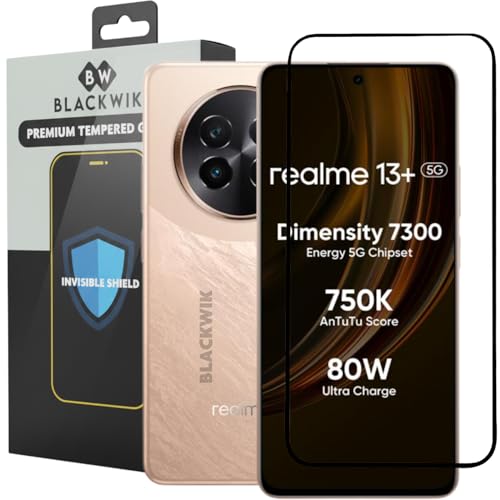 Image of Blackwik Tempered Glass Screen Protector for Realme 13+ with Edge-To-Edge Protector Coverage | Easy Installation Kit (Black)