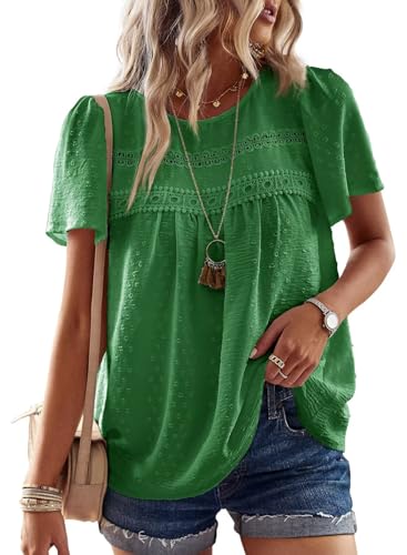Image of Falechay Womens Summer Tops Crewneck Short Sleeve Shirts Casual Chiffon Blouses Flowy Lace Hem Boho Clothing Trendy 2026