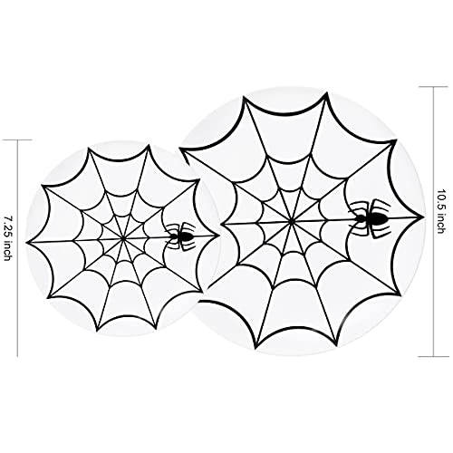 Image of WDF 60Pieces Halloween Plates Disposable Plastic - White and Black with Cobwebs plates Dinnerware include 30PCS 10.25inch and 30PCS 7.5inch Plates for Halloween