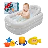Inflatable Baby Bathtub Complete Set – Portable Non-Slip Baby Bath Tub with Newborn Cushion, Floating Thermometer, 3 Bath Toys & Air Pump, Safe Bath for Boys & Girls Age 0–3 Years