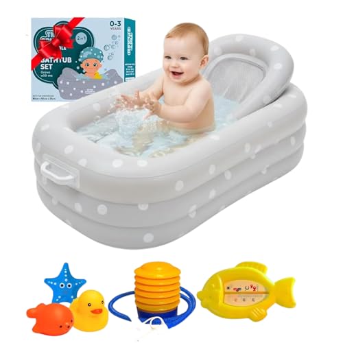 Inflatable Baby Bathtub Set with Toys, Thermometer, Pump