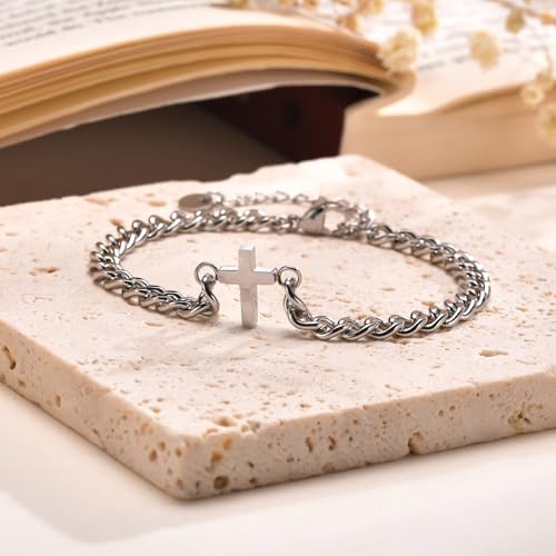 Hisatan Cross Chain Bracelets For Men Women, Silver/Black Stainless Steel Cross Charms Men'S Bracelet thumb #4