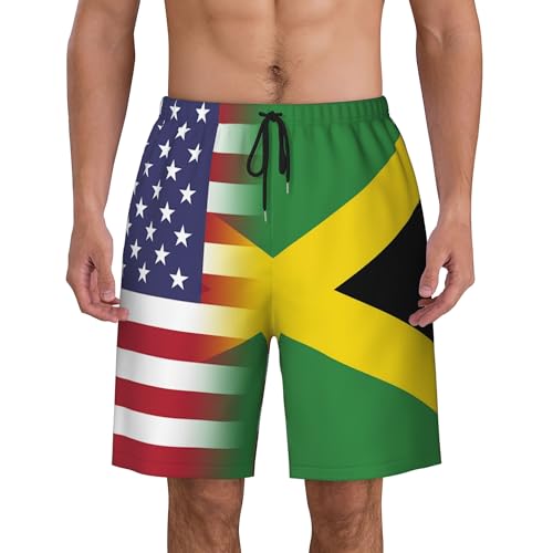 American Flag and Jamaican Flag Mens Summer Seabeach Casual Shorts Seaside Surfing Swim Trunks Beach Pants4