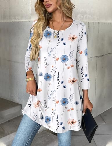 Image of Zeagoo Women Tops 3 /4 Sleeve Dressy Casual Plus Size Tunics Loose Blouses