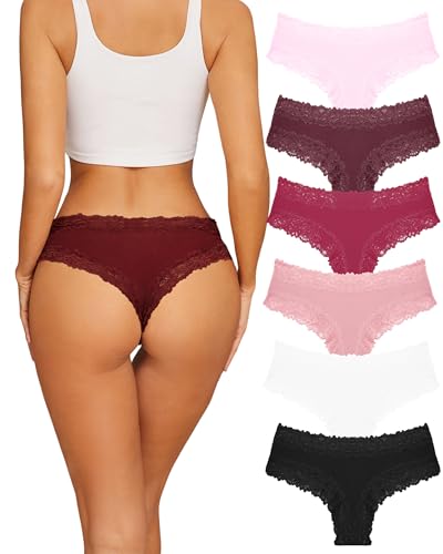 Image of Sth Big Womens Cotton Underwear Sexy Lace Brazilian Panties Soft Breathable Cotton Bikini for Ladies 6 Pack