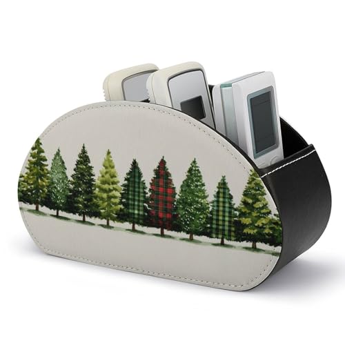Jubonexis Row of Christmas Trees Country Plaid - Soporte para control remoto con 5 compartimentos de cuero para TV, organizador de escritorio