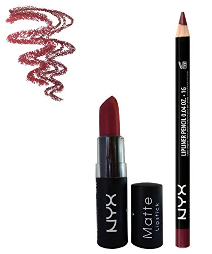 NYX Merlot Lipstick and Cabaret Lip Pencil Liner (Bundle of 2 Items) - Perfect Pairing Collection