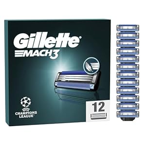 Gillette Mach3 Razor Blades Men, 12 Razor Blade Refills, Compatible with Gillette Mach3 Razors for Men
