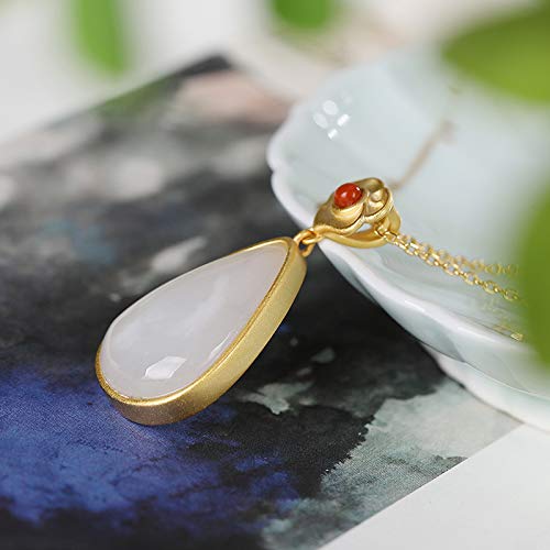 Hetian Jade Blanc pendentif goutte d'eau en argent 925, le cadeau idéal pour femme - 4