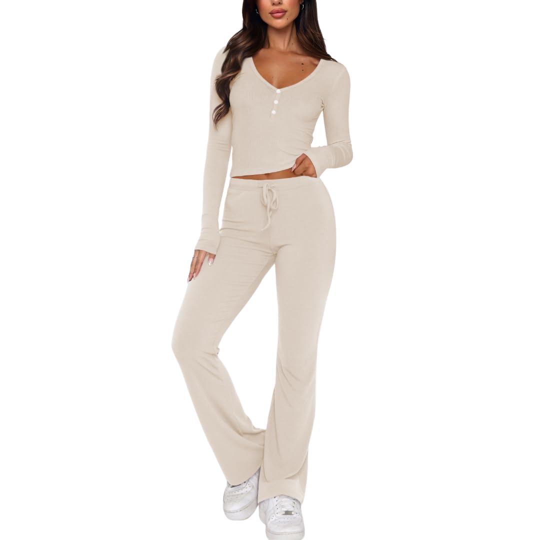 Ensemble Décontracté 2 Pièces Femme AnotherChill - Haut Court Manches Longues & Pantalon Évasé Plissé