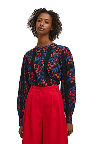 Compania Fantastica FA21PIC05 - Camisa de manga larga con estampado floral de amapolas, Azul y rojo., 38
