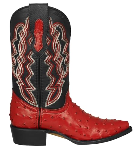 Texas Legacy Mens Red Western Cowboy Boots Ostrich Quill Print Leather J Toe2
