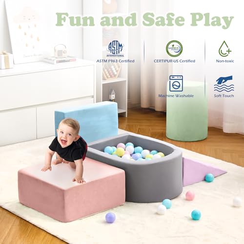Image of KIZLAND Climbing Toys for Toddlers, Foam Climbing Blocks and Ball Pit for Baby, 5-Piece Soft Toddlers Climbing Toys,Climbing Crawling Toy Soft Foam Blocks Activity Play Set(Balls not Included)