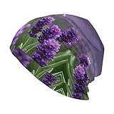 Gorro de punto de alta calidad con flores de color lavanda morado, ala para adultos, ideal para el invierno, cómodo y duradero, Negro -, talla única