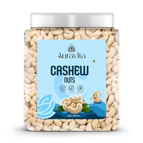 Image of Auravita Premium Whole Cashews 1kg | Natural and Unsalted Kaju Ideal for Dieting, Snacking, Cooking, and Baking | Protein Rich Kajau Dry Fruits Perfect for Gifting