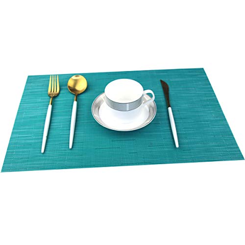 Bright Dream Placemats For Kitchen Table Non Slip Stain Resistant Woven Vinyl Placemats Outdoor Easy To Clean Table Mats Set Of 6（Bamboo Blue） #TOP4