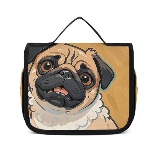 Trousse de toilette à suspendre motif carlin, sac de voyage blanc étanche de 22,6 cm