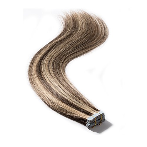 Tape in Hair Extensions 100% Remy Human Hair Highlight 16" 18" 20" 22" Double Side Tape Seamless Skin Weft Natural Hair Extensions 40pcs Long Straight (22inch-100g, 4/27)