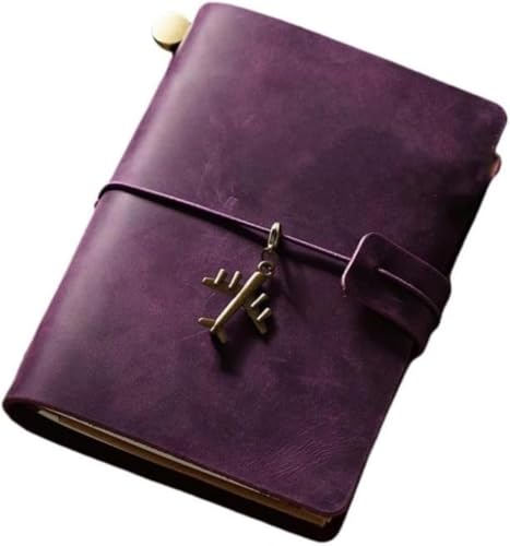 旅行用ノートブックハンドブック、牛革日記、レトロなメモ帳のクリエイティブな記録。旅行の思い出を記録、日常生活の日記として、ブレインストーミングの議題やビジネスノートブック、メモ帳として使用できます (パスポートタイプ,パープル)