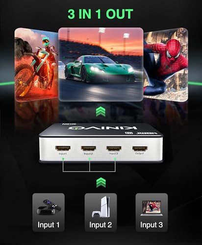 Image of Kinivo 301BN Premium 3 Port High Speed HDMI Switch with IR Wireless Remote and AC Power Adapter - Supports 3D, 1080p