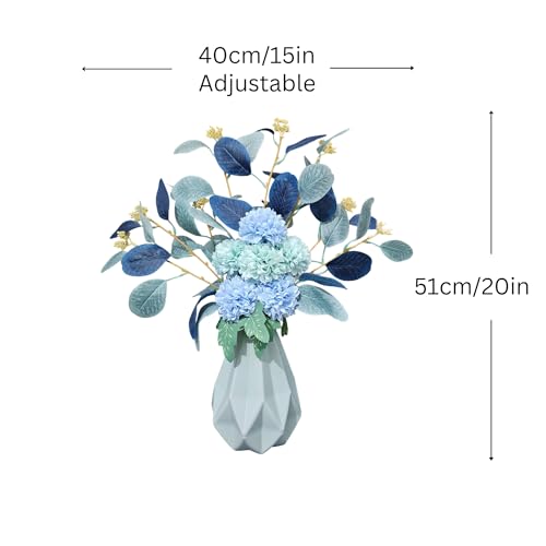 Image of Combo Set of Modern Geometric Vase and Premium Handmade Realistic Artificial Flower Bouquet for Living Room, Bedroom, Office & Gifting (Light Green & Blue)