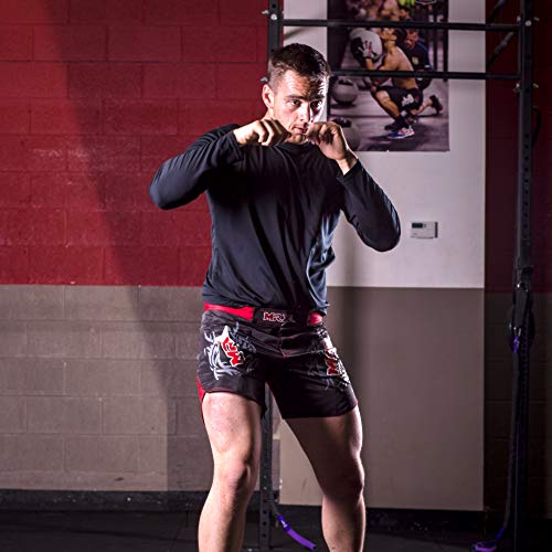 New MRX MMA Fight Shorts Stretch Penals Grappling Cage Fighting Muay Thai Kickboxing Trunks (Black Blue, 2XLarge)