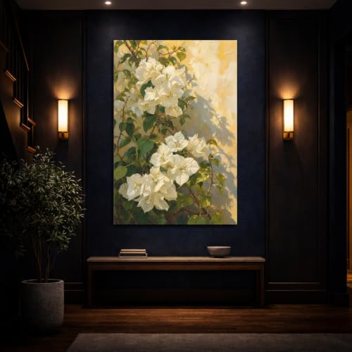 Tableau bougainvillier blanc de style impressionniste pour déco murale