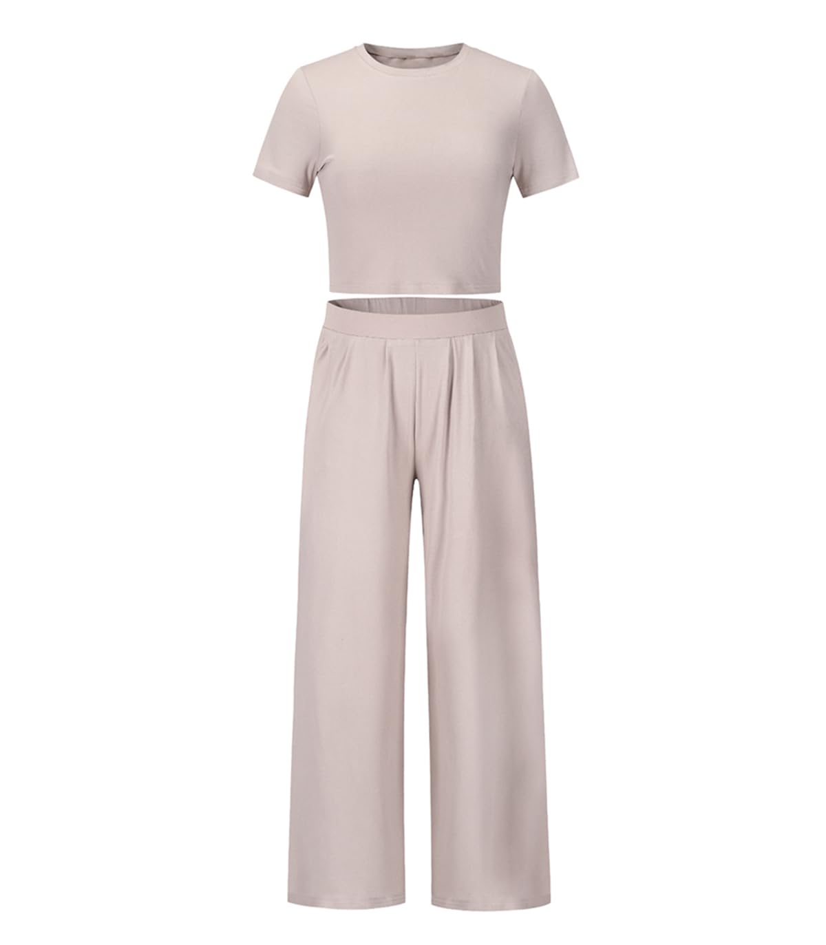 Photo 1 of Lounge Sets for Women Wide Leg Pant Set 2 Piece Outfits Short Sleeve High Waisted Tracksuit Sets Comfy Loungewear 6 Khaki SIZE L