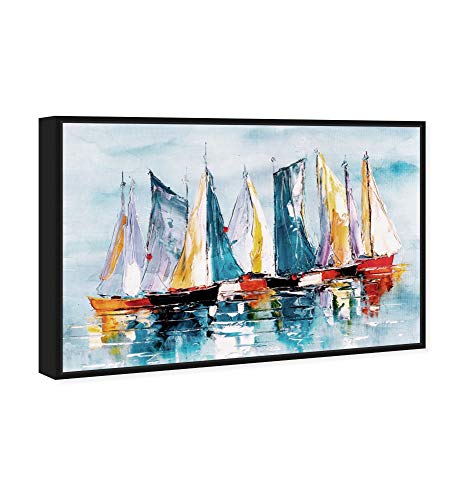 The Oliver Gal Artist Co. Nautical and Coastal Wall Art Canvas Prints 'Beautiful Boat Day' Home Décor, 45 in x 30 in, Blue, Orange - Image 2