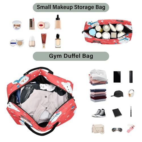 Exnundod Women Weekender Bags Snowmen on Red Pattern Travel Duffel Bags Carry On Overnight Bag Large Tote Luggage4