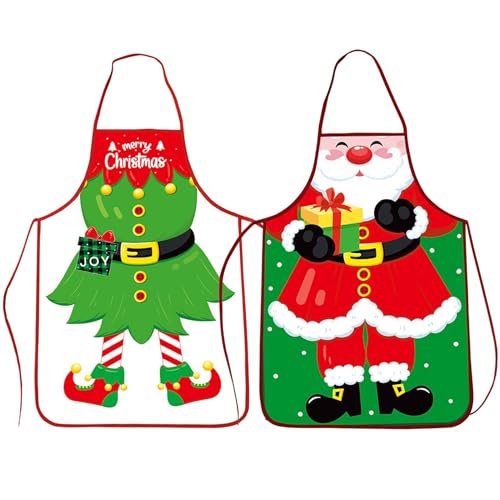 Qpout 2 pacotes de avental de Natal para mulheres e homens aventais de cozinha de Natal, avental de pai Natal sexy, vermelha