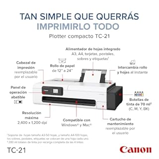 Canon imagePROGRAF TC-21 24" - Large Format Printer, Poster & Plotter Printer, Automatic Roll & Cut Sheet Paper Feeder, Includes 280 ml of Ink, White