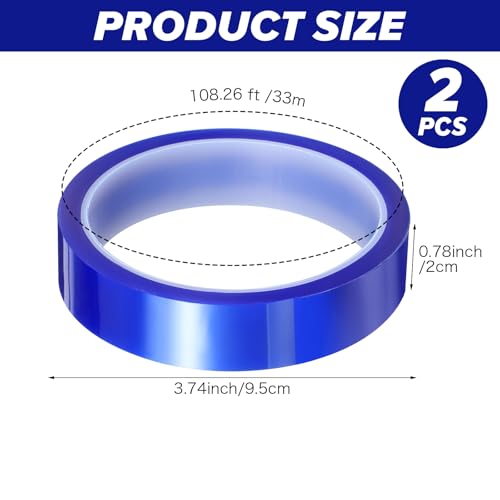 Image of Ptwola 2 Rolls Blue Heat Resistant Tape 20mm x 33m(108ft) Heat Transfer Tapes Adhesive High Temperature Tape Dispenser for Sublimation Press Vinyl Printer Accessories Supplies No Residue