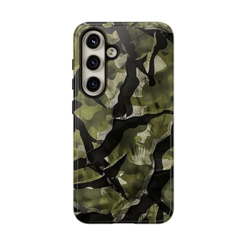 Coque Samsung S24 rigide brillante motif abstrait noir et vert