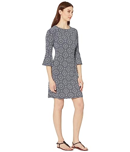 Tommy Hilfiger Women's Jersey Bell Sleeve Dress, Sky Captain/Ivory Geometric, 12 #TOP3