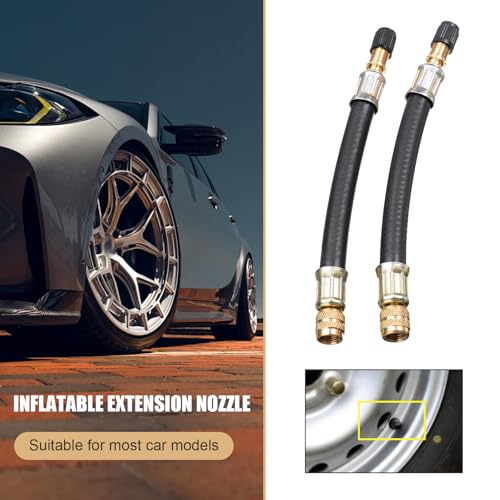 Image of 2 PCS Car Tire Valve Extensions, 8.25 Inch Flexible Car Tire Valve Extensions, Automotive Wheel Air Tire Valve Extension, Universal for Vehicles Trucks RVs (Black)
