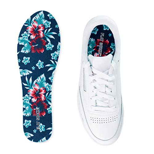FLAT SOCKS No Show Socks, Sockless Shoe Liner, No Slipping, No Stinking, Washable Barefoot Shoe Insert for Men and Women, Peacoat Floral, Small