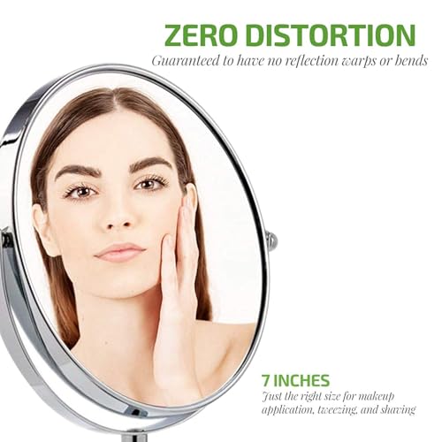 Image of OVENTE 7 inch Tabletop Magnifying Makeup Mirror, Polished Chrome MNLCT70CH1X7X | Double Sided Vanity Standing Mount Mirror with 1X /7X Magnification, 360 Rotation, Perfect for Dresser Bedroom Office Desk
