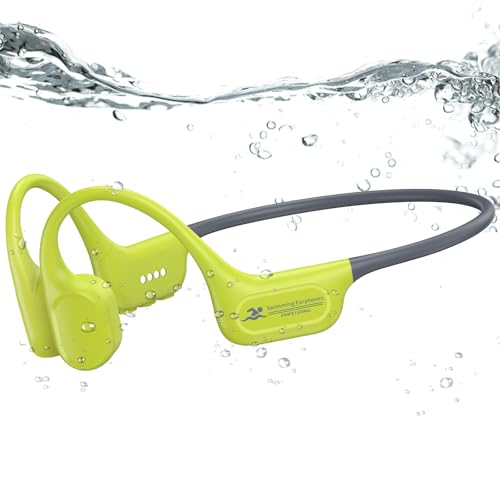 Image of Swimming Headphones IP68 Waterproof, Open Ear Bone Conduction Underwater Headphones Bluetooth 5.4& MP3 with 32GB Memory Card, Soft /Skin /Lightweight Sound Swim Earbuds-SurfAudio(Green)