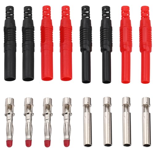 Greluma 8 Pièces Fiches et Prises Banane isolées de 4 mm, connecteurs mâles et Femelles Banane à souder de sécurité pour Fils de Test multimètre