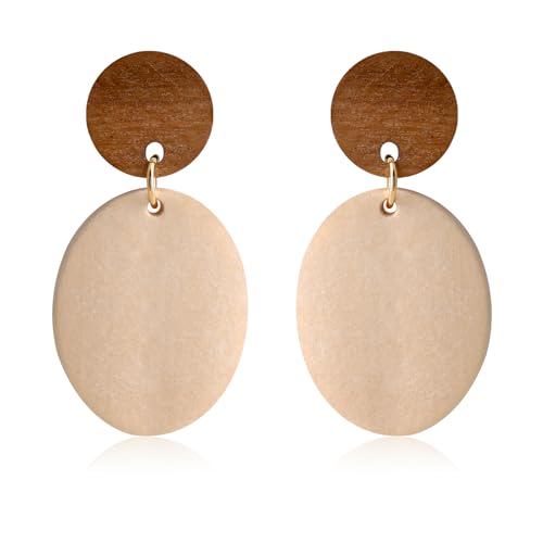 Wood Boho Earrings for Women Brown and Beige Lightweight Wooden Dangle Earrings Bohemian Style for Beach or Vacation