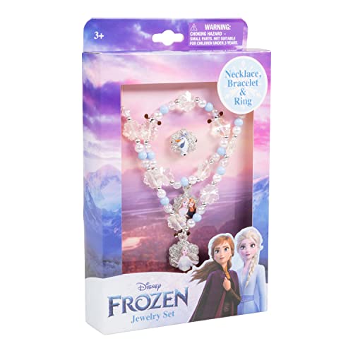 Disney Frozen Girls Jewelry Box Set - 3 Piece Princess Toys With Beaded Necklace Toddler Bracelets and Ring | Kids Jewelry | Princess