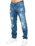 989Zé ENZO Mens Jeans Distressed Casual Straight Regular Fit Ripped Denim Trousers Pants MJ9 Jeans Light Blue 32